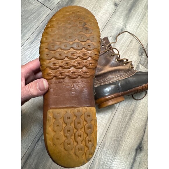 L.L. Bean Brown Leather Duck Boots L 9 Raw Hide Lace-Up Waterproof Outdoor Hunti - Picture 11 of 13